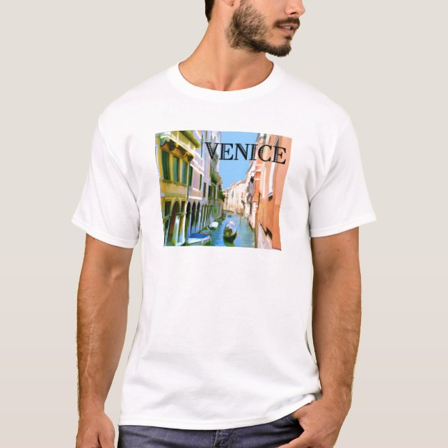 Gondolier i kanal i Venedig Tee Shirt (Framsida)