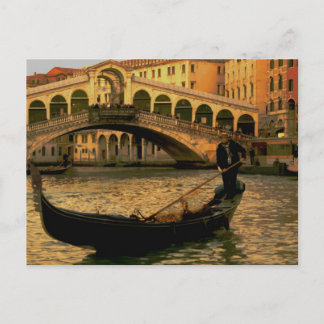 Gondolier och Rialto Bridge, Venedig Vykort