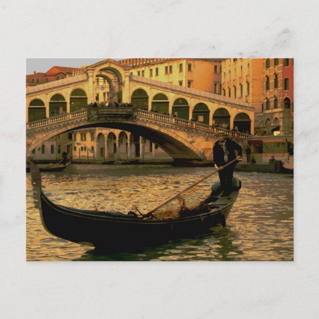 Gondolier och Rialto Bridge, Venedig Vykort (Framsida)
