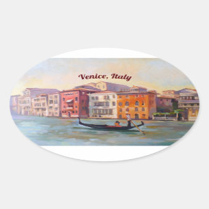 Gondolier på Grand Canal, Venedig, Italien Ovalt Klistermärke