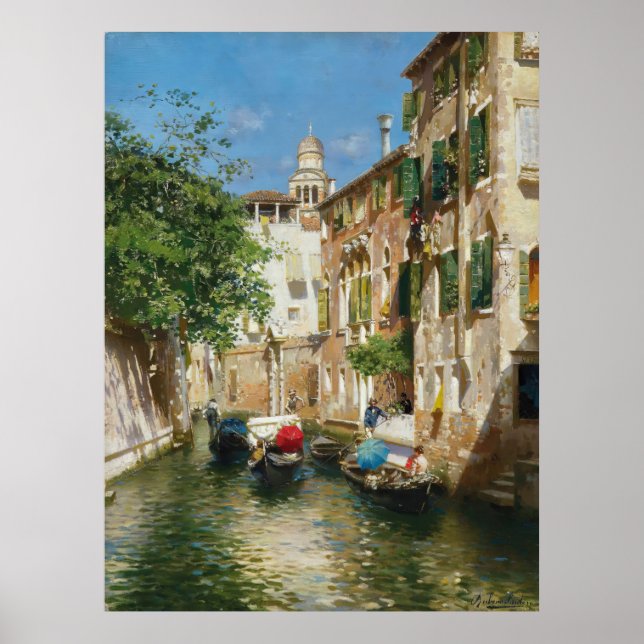 Gondoliers på en venetiansk kanal Rubens Santoro Poster (Framsidan)