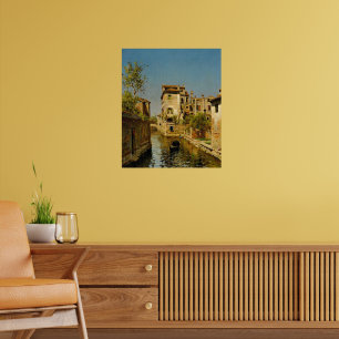 Gondoljär på en venetiansk kanal poster