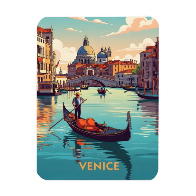 Gondolutflygt i Venedig med historiska byggnader Magnet (Vertikal)