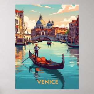 Gondolutflygt i Venedig med historiska byggnader Poster