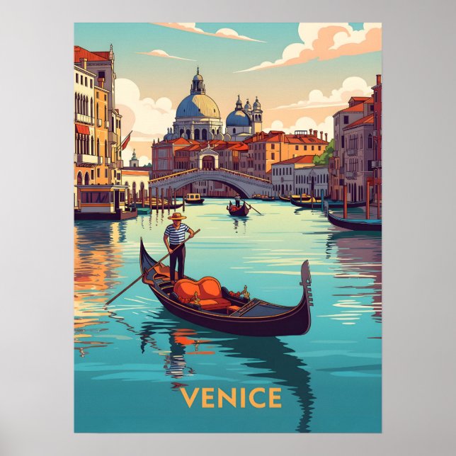 Gondolutflygt i Venedig med historiska byggnader Poster (Framsidan)