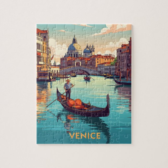 Gondolutflygt i Venedig med historiska byggnader Pussel (Vertikal)
