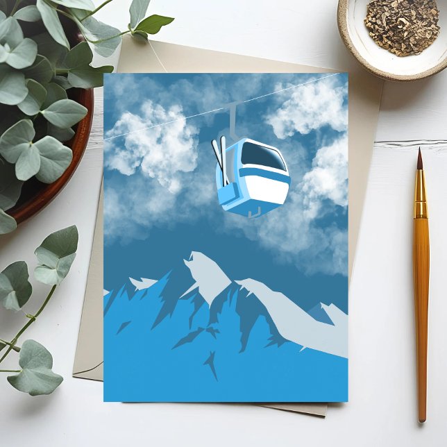 Gondolutflykt | Vintermålning på skidbacke Vykort (Skapare uppladdad)