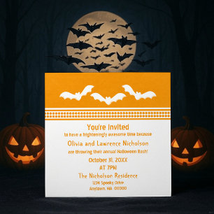 Gone Batty Halloweenfest-inbjudan, Orange & Vit Inbjudningar