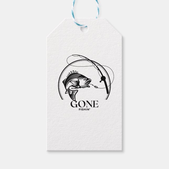 Gone Fishin' | Svart Och Vitt  Presentetikett (Framsidan)