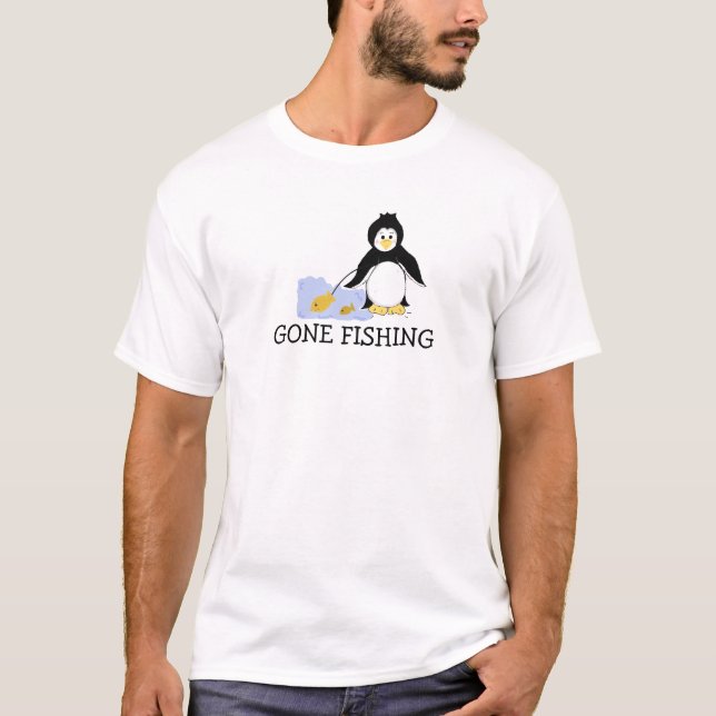 Gone Fishing Cool Penguin T-shirt (Framsida)