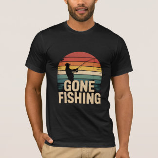 Gone Fishing Retro Solnedgång Herrar T Shirt
