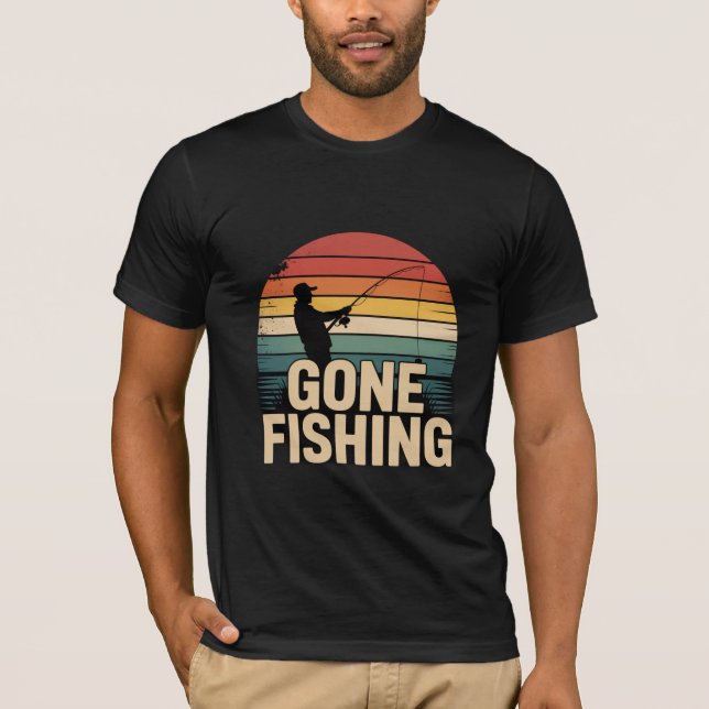 Gone Fishing Retro Solnedgång Herrar T Shirt (Framsida)