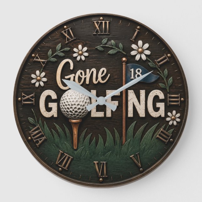 Gone Golfing Rustic Floral Golfer Gift Stor Klocka (Framsida)