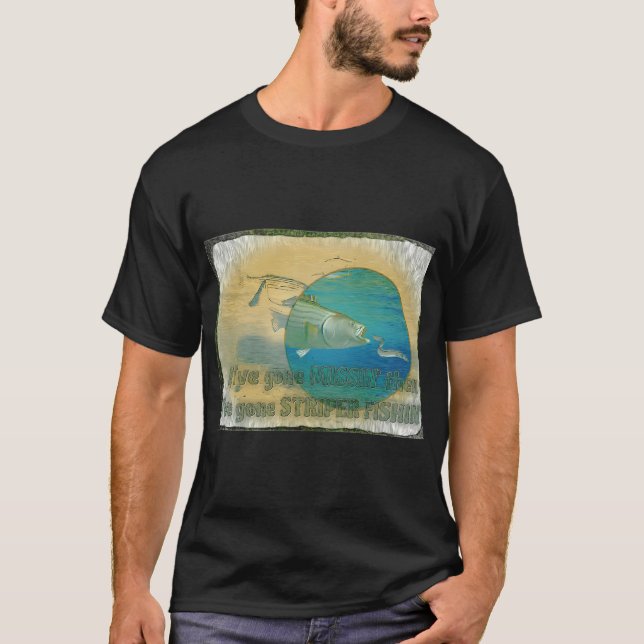 Gone Striper Fiske på svart T Shirt (Framsida)