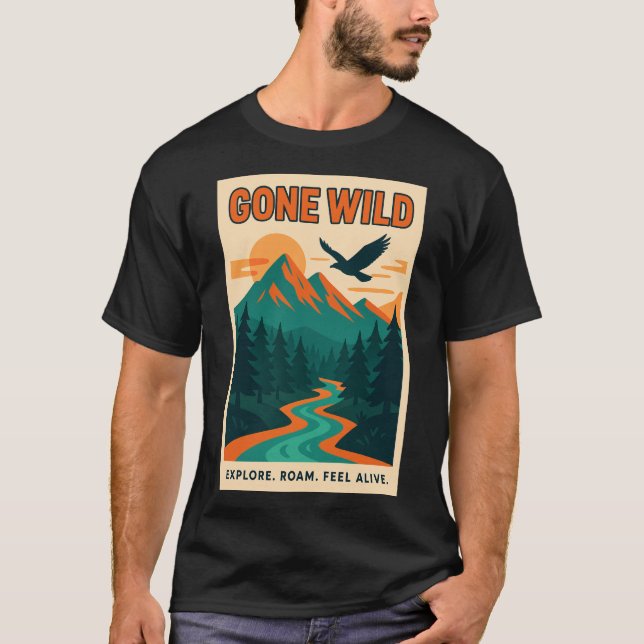Gone Wild | Retro Mountain Adventure T Shirt (Framsida)