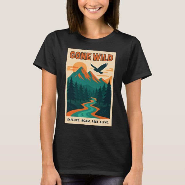 Gone Wild | Retro Mountain Adventure T Shirt (Framsida)