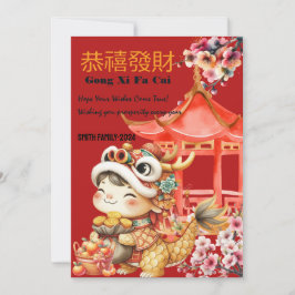 Gong Xi Fa Cai-Dragon Kinesisk nyårslunar 2024 Inbjudningar