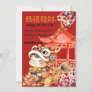 Gong Xi Fa Cai-Dragon Kinesisk nyårslunar 2024 Inbjudningar