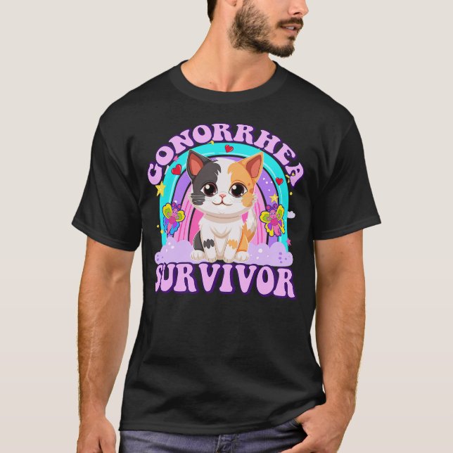 Gonorrhea Survivor Funny Cat Sarcastic Y2K Inappro T Shirt (Framsida)