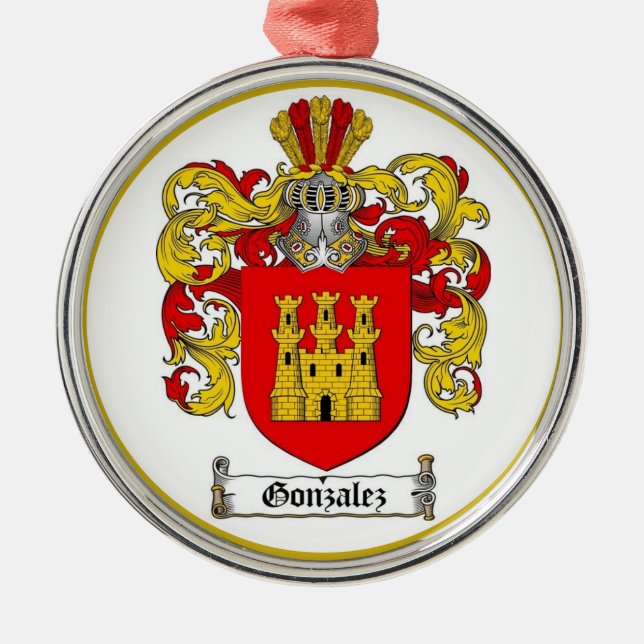 Gonzalez [spansk] Family Crest * Julgransprydnad Metall (Framsidan)