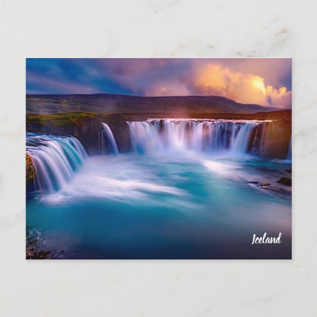 Gooafoss Island Waterfall Postcard Vykort (Framsida)