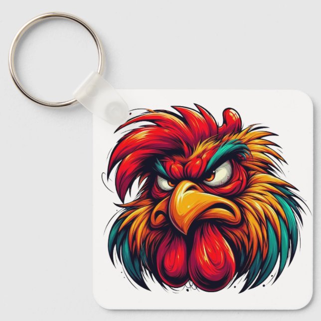 "Goober Furious Rooster" Double Sided Aluminum  Nyckelring (Framsida)