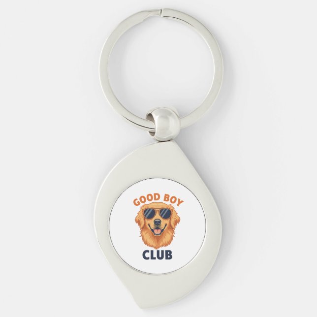Good Boy Club | Dog Design Keychain Swirl Silverfärgad Nyckelring (Framsidan)