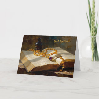 Good Bye Priest Card with Rosary and Book Kort