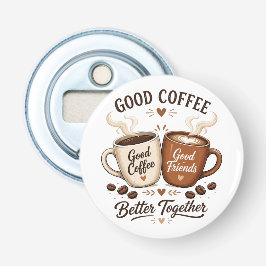 Good Coffee Good Friends mit zwei Kaffeetassen Flasköppnare