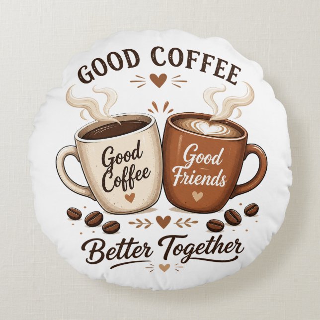 Good Coffee Good Friends mit zwei Kaffeetassen Rund Kudde (Framsidan)