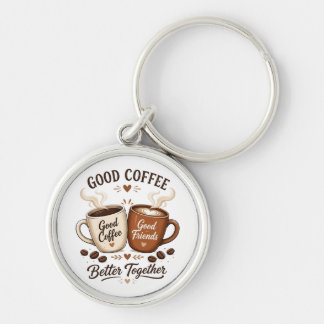 Good Coffee Good Friends mit zwei Kaffeetassen Rund Silverfärgad Nyckelring
