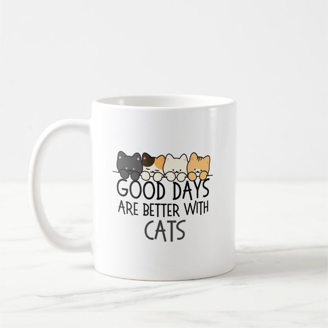 Good Days Are Better With Cats Cozy Quote Kaffemugg (Vänster)