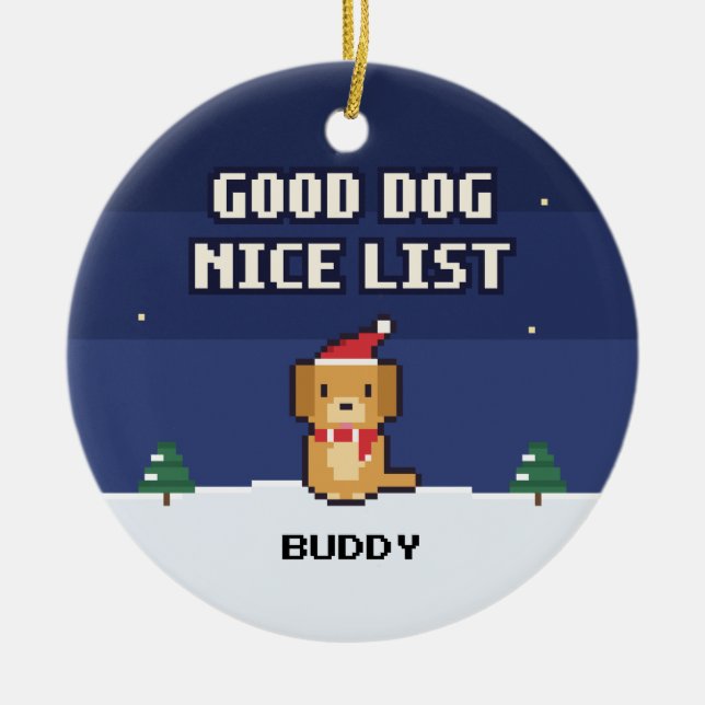Good Dog Nice List Personalized Pixel Ornament (Framsidan)