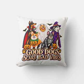Good Dogs Scare Bad Vibes – Halloween Dog Illustra Kudde