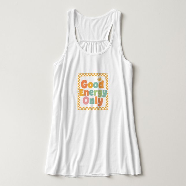 "Good Energy Only" Retro Groovy Quote Linne Med Racerback (Design framsida)