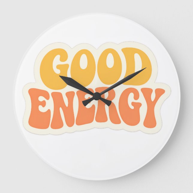 GOOD ENERGY Retro Våglinjig Text – Stor Klocka  (Framsida)