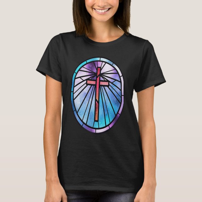 Good Friday Stained Glass Cross T Shirt (Framsida)