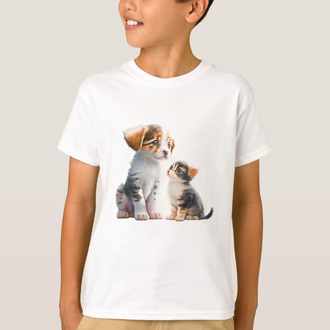 Good Friends Puppy And Kitten T Shirt (Framsida)