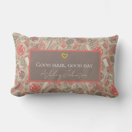 Good hair, good day — taupe & coral salon decor lumbarkudde
