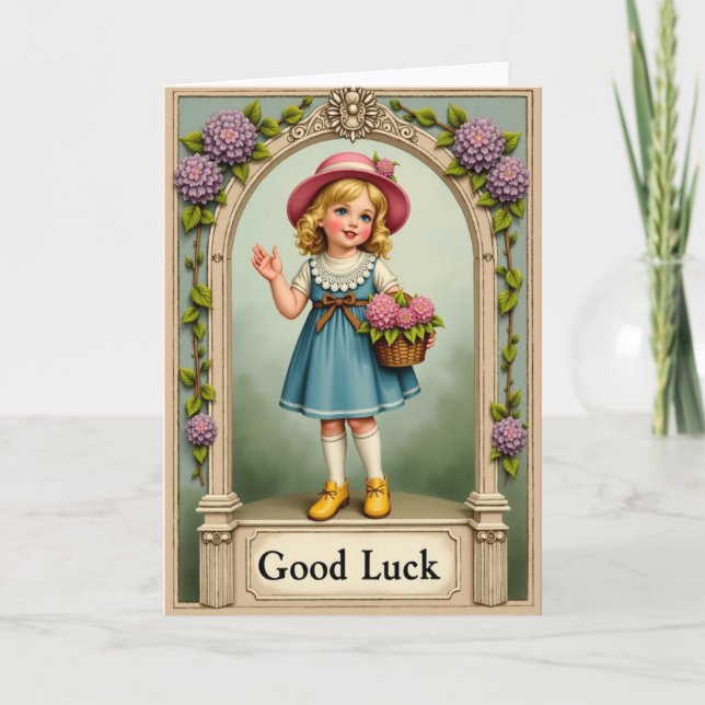 Good Luck Girl Waving Card Kort (Framsida)