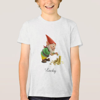 Good Luck Gnome with Gold Coins and Script T Shirt