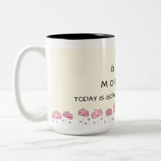 Good morning floral mug - pink flower - motivation Två-Tonad mugg