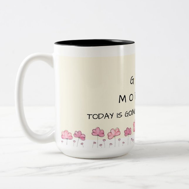Good morning floral mug - pink flower - motivation Två-Tonad mugg (Vänster)