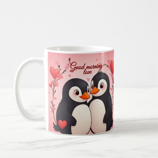Good Morning Love - Penguins Valentine's Day Mug Kaffemugg (Vänster)