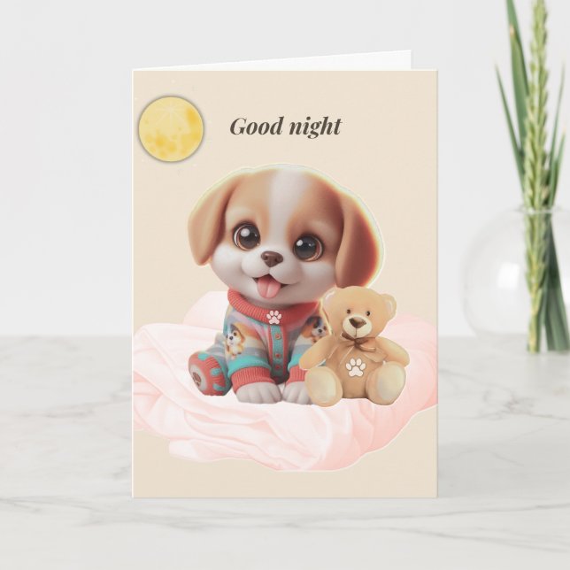 Good Night Cozy Puppy Greeting Card Kort (Framsida)
