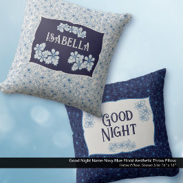 Good Night Name Navy Blue Floral Aesthetic Kudde