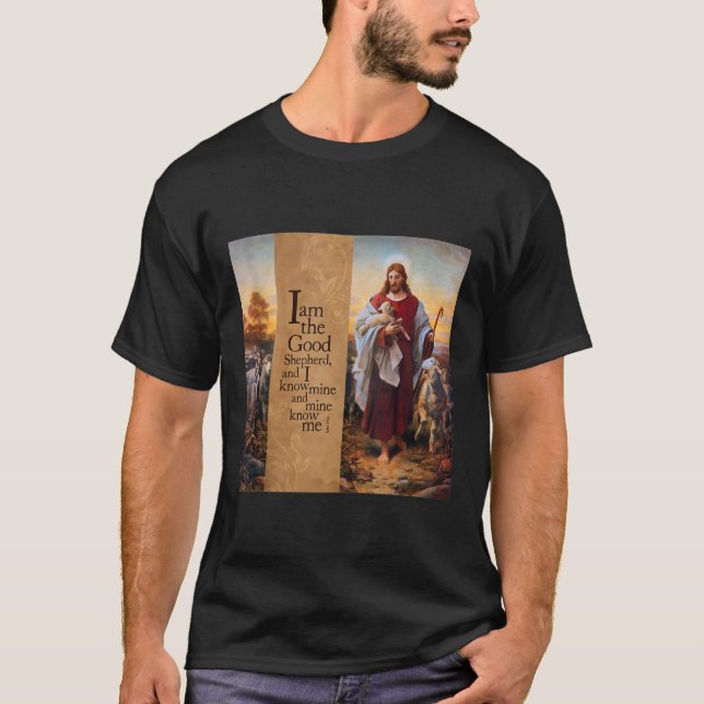 Good Shepherd Art Painting John 10 Plockhorst Jesu T Shirt (Framsida)