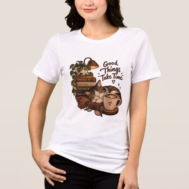 Good Thing Take Time - Cozy Book Lover T Shirt (Framsida)