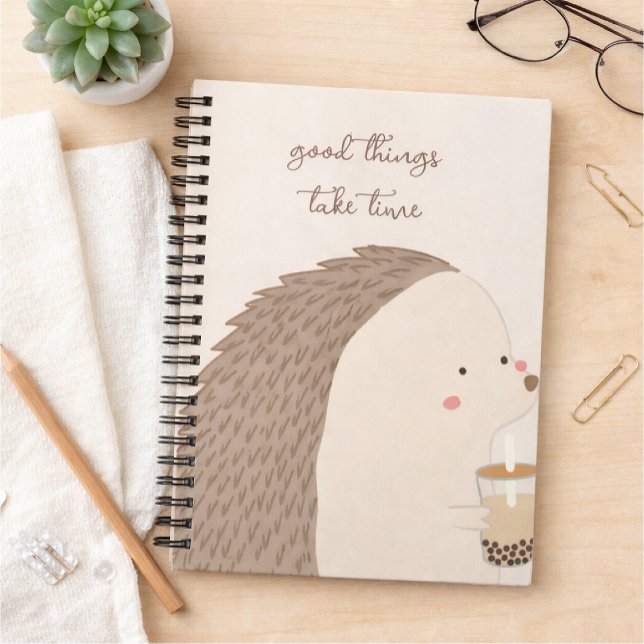 Good Things Take Time–Cute Hedgehog Inspirational Anteckningsbok (Skapare uppladdad)