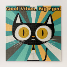 Good Vibes Big Ögon Cat | Cute Black Cat